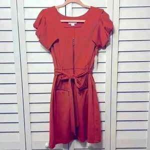 Jessica Simpson V-Neck Short Sleeve Belted Dress Size 10 Rust NWT